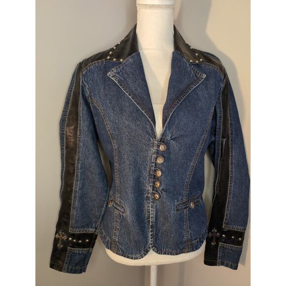 Signature Gordon & James Jackets & Blazers - Vintage denim studded southwestern cross sleeve jacket L